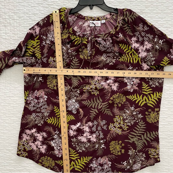 Denim and Company Blouse Floral Long Sleeve Like New 1X Brown Green White - Picture 6 of 9